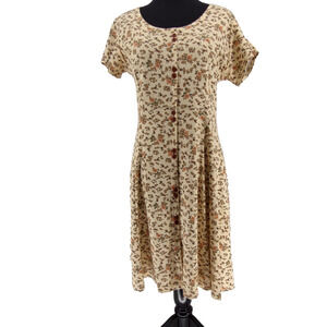 Alice Designs Woman's Yellow Floral Faux Button Up Fit &Flare Dress Size XL USA